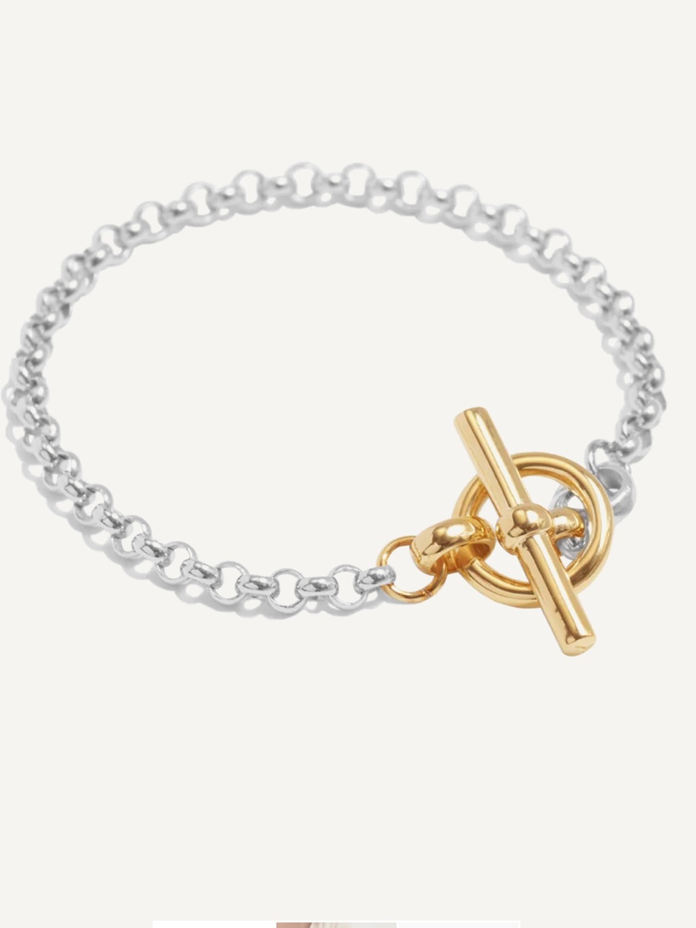 NIB Small Silver and Gold T-Bar Clasp Belcher Chain Bracelet
